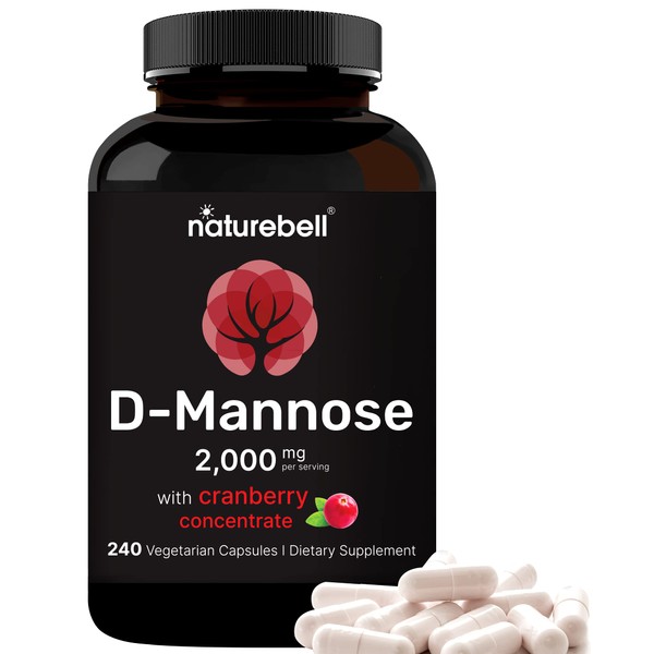 NatureBell D-Mannose 2000mg with Cranberry Extract 400mg, 240 Veggie Capsules, Double Strength | Fast Acting Urinary Tract Health Pills, Flush Impurities, Ultra UTI Support for Women & Men