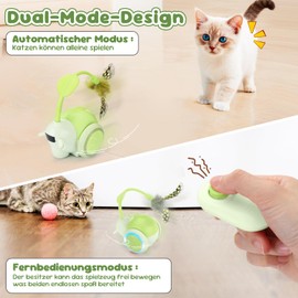 Eyein Interaktives Katzenspielzeug für Katzen - Intelligentes automatisches wiederaufladbar Katzenspielzeug mit Fernbedienung LED-Licht Federwedel in Schneckenform für Erwachsene Katzen und Kätzchen