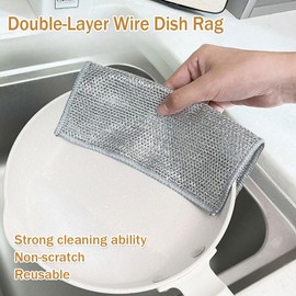 Non-Scratch Wire Dish Cloth, 10PCS Double Layer Multipurpose Wire Dishwashing Rags for Wet and Dry, Dish Cloths for Washing Dishes, Stovetops, Kitchen Countertops with Ease