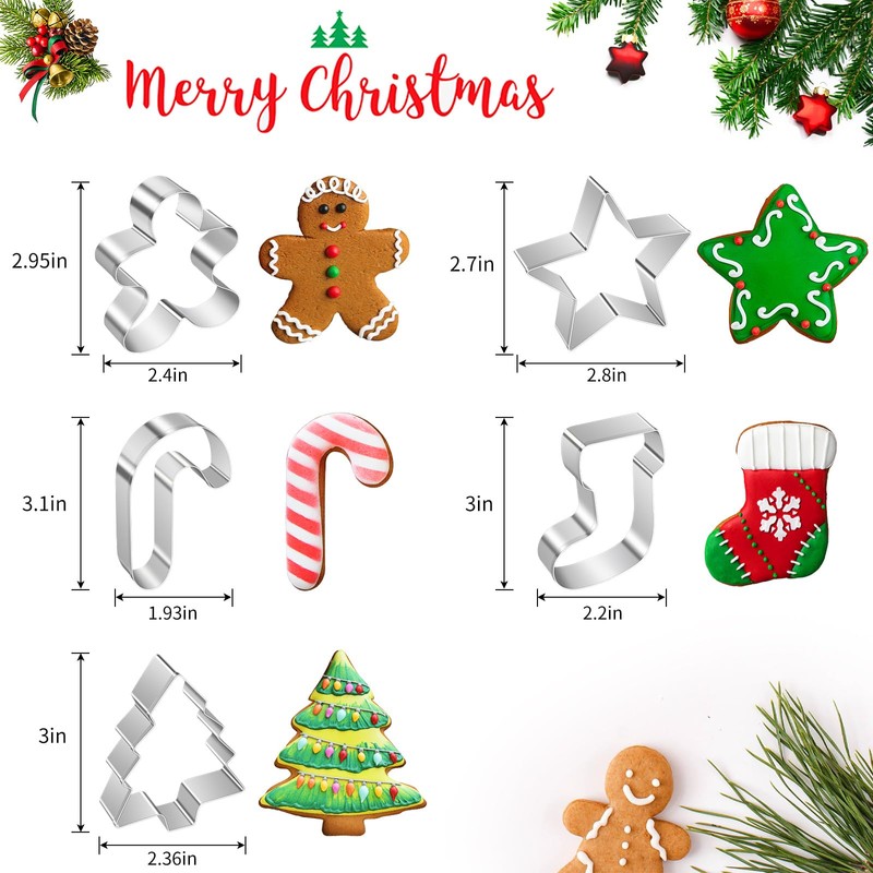 ALLTOP Christmas Cookie Cutter Set - 5 Biscuit Shapes for