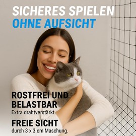 Purrics Cat Net for Balcony and Window [Wire Reinforced] | No Drilling | Cat Net Wired Reinforced | Weatherproof & Bite-Resistant | Mounting Set Including | Cat Grid | Cat Protection Net (4 x 3 m)