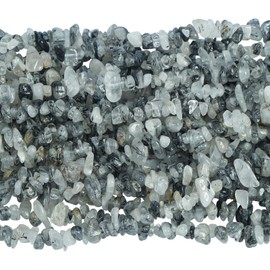 Lovionus89 150 cm Black Rutile Quartz Irregular Shaped Crystal and Healing Tumbled Chip Stone Beads for Jewellery Making