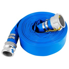 2'' x 50 Ft Discharge Hose, Heavy Duty PVC Lay Flat Water Backwash Hose,Durable Pool Drain Hose with Aluminum CE Fittings for Water Pump And Filters