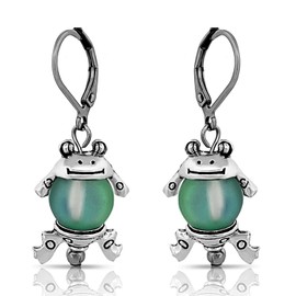 BESHEEK Silvertone and Opalite Moonstone Hematite Mermaid Glass Tree Frog Leverback Dangle Earrings Hypoallergenic Boho Beach Animal Artistic Wedding Style Fashion Earrings (Silvertone and Green Mermaid Glass Tree Frog)