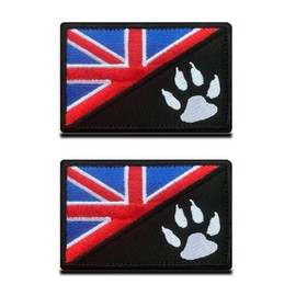 2 Pack Tactical UK Great Britain Flag/Dog Tracker Dog Paw Army Police Patriot Dog Military Embroidered Applique Hook & Loop Dog Patch for Medium Large Dogs Harness Vest Clothes(Black)