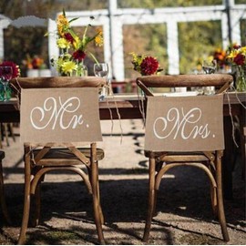 Mr & Mrs Sign Chair Wedding Bride Groom Chair Sign Set Jute Vintage Rustic Party Decoration Hessian Marry Wedding Decor Ceremony Celebration
