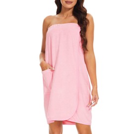 Ymmchy Sauna Terry Towelling Bathrobe Women's Sauna Towel Sauna Kilt with Press Studs, Pocket and Elastic Band, pink