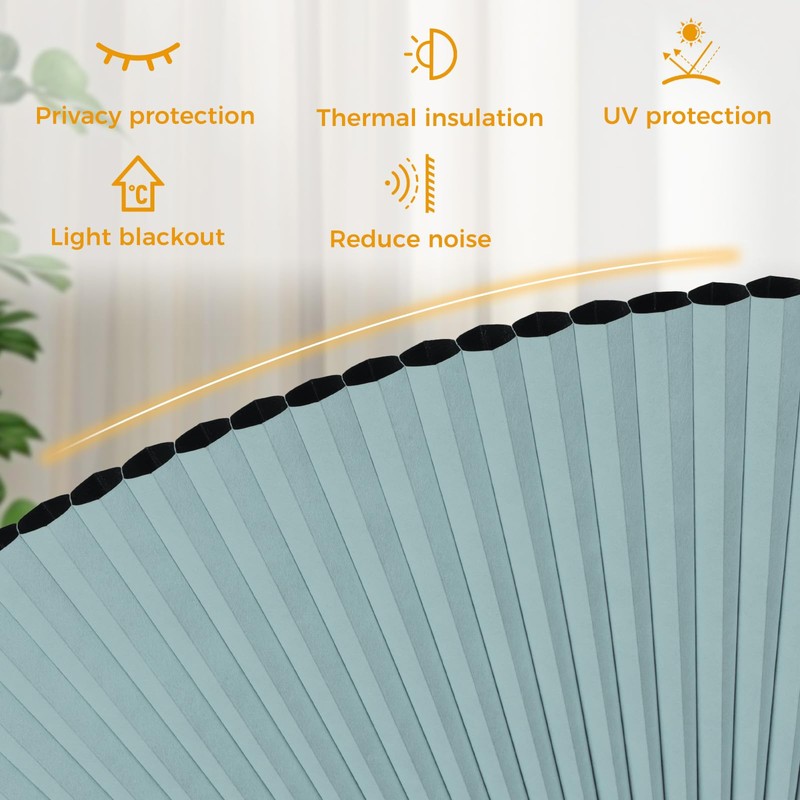 100% Light Blocking Arch Window Shades, Pleated Fabric Half Circle