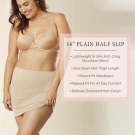 Jones New York Women's Silky Touch 16 Anti-Cling Above Knee Half Slip, Nude, X-Large