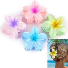 GFORI 6 Pieces Colored Flower Hair Claws 8cm Hawaiian Flower Claw Clip Thin Thick Curly Hair for Women Strong Non-Slip Hibiscus Hair Clip Gift Hair Accessories for Women