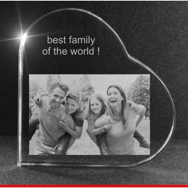 VIP-LASER 2D Glass Heart with Engraved Your Children and Parents Family Photo. Your Desired Photo Mitten Forever In Glass.