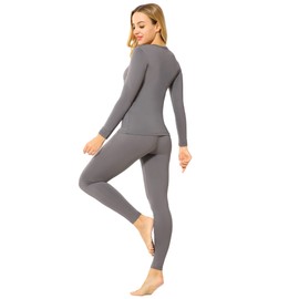 ViCherub Womens Thermal Underwear Set Long Johns Base Layer Fleece Lined Cold Weather Soft Top Bottom Gray Small