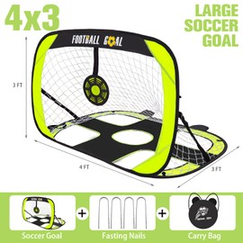 Soccer Goals for Backyard of 2 Set, 4x3 FT Kids Soccer Goals Portable Pop Up Soccer Goal Net with Carry Bag, Lightweight Kids Toddler Youth Soccer Goals Training Equipment Outdoor Goal Net Light Green