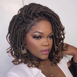 Toyotress French Curl Locs Crochet Hair - 10 Inch 8 Packs Ombre Brown Crochet Faux Locs With Curly Ends, Short Pre-Looped Soft Locs Braiding Hair Extensions (10 Inch, T30-8P)