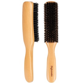 Stylemate Slick Back Hair Brush for Women Men Kid, Natural Soft/Medium Boar Bristle Hair Brush for Thin & Fine Hair, Smoothing Hairbrush for Polishing, Deepening & Styling