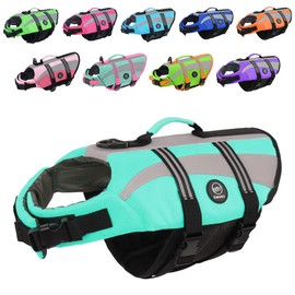 EMUST Dog Life Vests, Adjustable Dog Life Jacktets for Boat, High Visibility Life Vests for Dogs, Medium Dog Life Jacket Safety Swimsuit,Turquoise, M