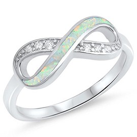 Clear CZ White Simulated Opal Infinity Knot Ring .925 Sterling Silver Band Size 7