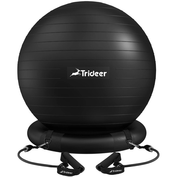 Trideer Ball Chair Yoga Ball Chair Exercise Ball Chair with Base & Bands for Home Gym Workout Ball for Abs, Stability Ball & Balance Ball Seat to Relieve Back Pain (XL(27-30ines/68-75cm), Black)