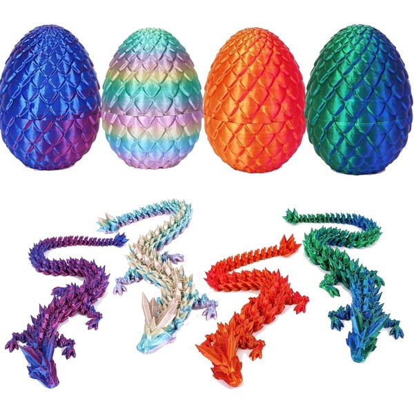 4Pcs 3D Printed Dragon in Egg,Full Articulated Dragon with Egg,Flexible