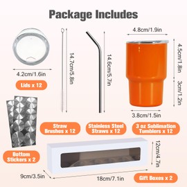 ColorSub 3 oz Sublimation Shot Glasses Wine Tumblers, Stainless Steel Double Wall Mini Insulated Sublimation Mix Color Cups Set with Lid, Metal Straw, Brush 12 Pack