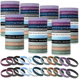 120 Pieces Bible Verses Bracelets Motivational Quote Rubber Wristbands Religious Silicone Bracelet Inspirational Silicone Wristbands Stretch Unisex Wristbands for Men Women Teens Party (Light Color)