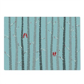 Lunarable Cardinal Bird Cutting Board, Winter Themed Image with Animals on Branch of Aspens Snow, Decorative Tempered Glass Cutting and Serving Board, Large Size, Pale Blue Vermilion