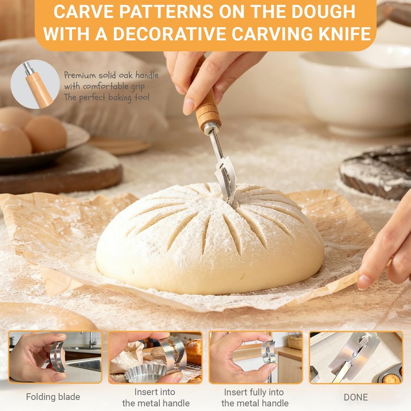Acessorz Sourdough Bread Baking Supplies,Sourdough Starter Kit,2 Cotton Rope Banneton