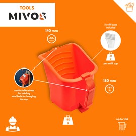 MIVOS Paint Bucket with 5 Inserts, 1 Litre Colour Cup, Adjustable Handle, Plastic Bucket, Construction Bucket with Special Grooves, Orange, Robust Plastic, Made in the EU