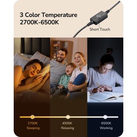 EDISHINE Modern LED Table Lamp, 3 Color Temperatures, Stepless Dimmable Minimalist Bedside Lamp, Touch Control Nightstand Lamp for Bedroom, Living Room, Office, Matte Black, 2 Pack (2700K-6500K)