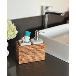 KOUBOO - La Jolla Rattan Soap Dispenser and Tumbler/Tootbrush Holder Set, Bathroom Accessories, Honey-Brown