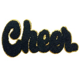 7.0 inches Cheer Chenille Letter Patch, Iron on Letters for Clothing, Iron on Patches for Hats, Stick on Letters for Bags，Patches for Backpacks, Patches for Jeans. (Black)