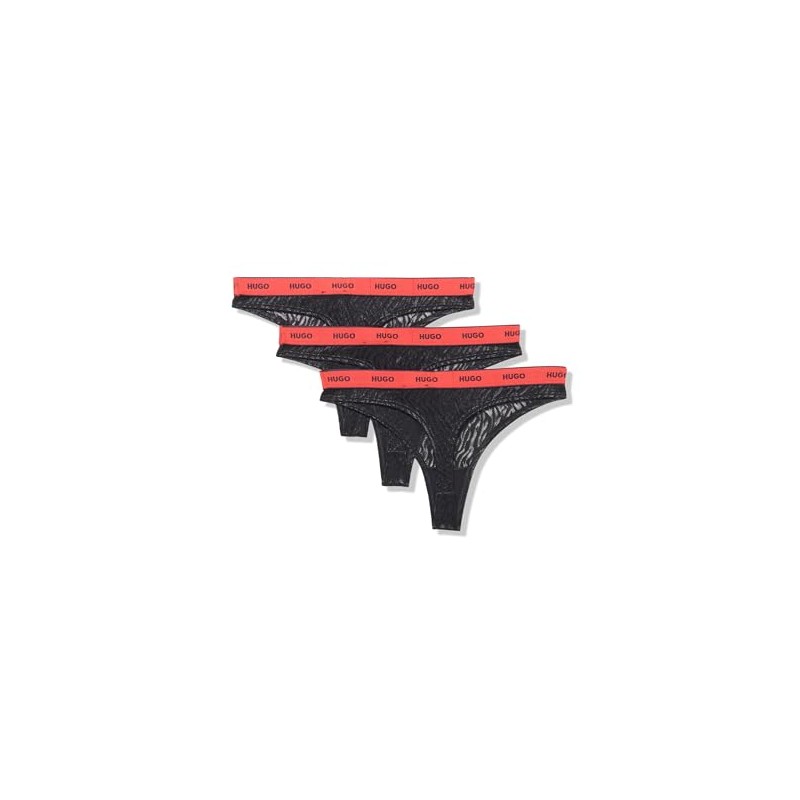 HUGO 3-Pack Repeat Logo Lace Thongs, black currant, XS