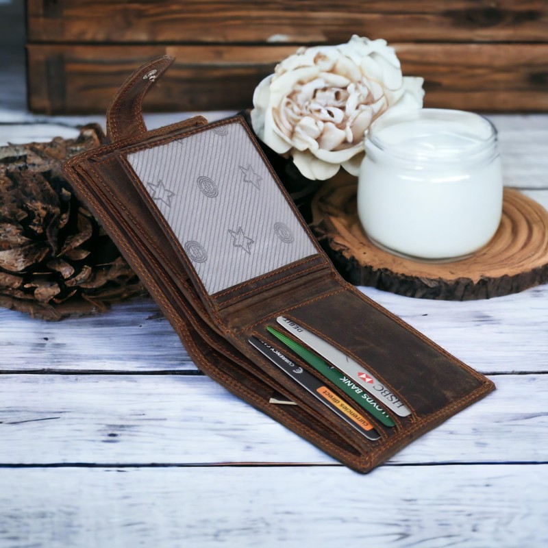 MORUCHA Wallets Men Anti-Theft RFID Blocking Genuine Distressed Hunter Leather