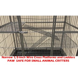 54"/64" Extra Large Wrought Iron 4-Levels Ferret Chinchilla Sugar Glider Mice Rat Mouse Hamster Cage Tight 1/2-Inch Bar Spacing Removable Rolling Stand (32" x 19" x 64" (LxWxH), Black Vein)