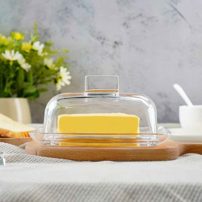 QFkris Clear Glass Butter Dish with Cover for Countertop, 7"