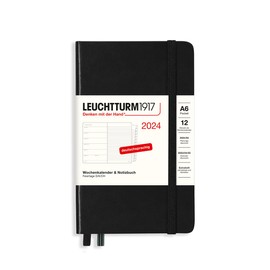 LEUCHTTURM1917 367746 Weekly Calendar & Notebook Pocket (A6) 2024, with Extra Book for Addresses and Anniversaries, Black, German, 12 Months
