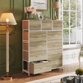 WLIVE Tall Dresser for Bedroom, Fabric Dresser Storage Tower, Dresser & Chest of Drawers Organizer Unit with 11 Drawers, Storage Cabinet, Hallway, Closets, Steel Frame, Wood Top