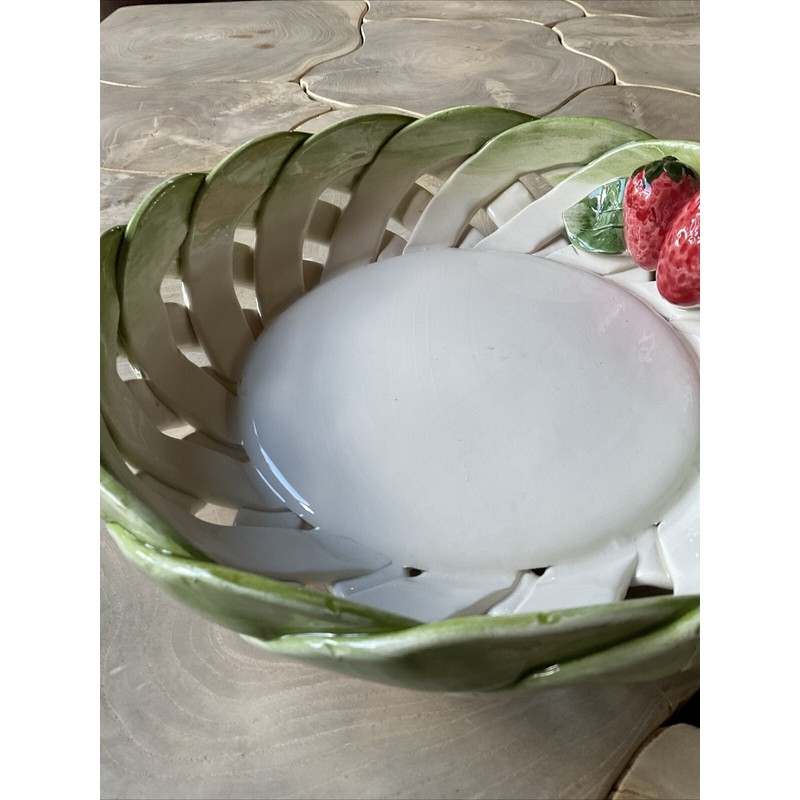 Lanzarin Ceramiche Strawberry Bowl Rare Weave Basket Ceramic Handmade Italy