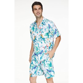 LEPTON Conjunto de pijama para hombre, pantalones de pijama y camisa de satén de seda para hombre, Bird, Small