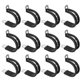 Unifizz 12Pcs 1-3/16 Inch(30mm) Cable Clamp, Rubber Cushioned Insulated Clamp 304 Stainless Steel R Shape Bracket Metal Hose Clamp Tube Holder for Pipe Wire Tube