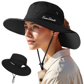 CASAMIEL Sombrero de Sol para Mujeres, Gorra para Sol con Protección UV, ala Ancha y Agujero para Cola de Caballo, Sombrero de Visera Plegable para Playa, Senderismo, Hiking y Pesca