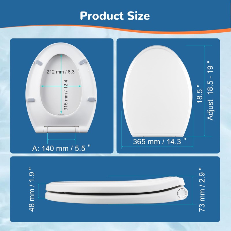 Universal Toilet Seat Elongated with Soft Close Cover, Oval Toilet