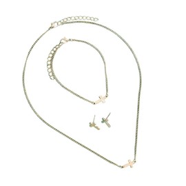 Kysin Chiys Dainty Cross Jewelry Set Sparkling Rhinestones Earrings Bracelet Necklace Set for Women Religious Faith Cubic Zirconia Cross Studs Earrings Jewelry Set - Gold 02