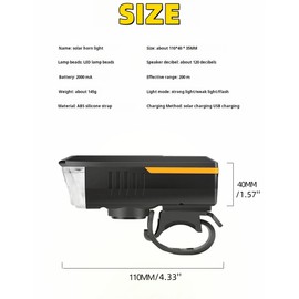 Multi-Functional Solar-Powered and USB Rechargeable Battery Mountain Bike Night Cycling High Brightness Light Bike Front Light and 120dB Horn Bicycle Charging Light (Green)