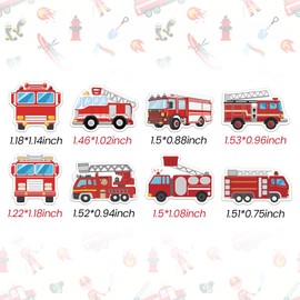 500 Pcs Fire Truck Sticker Roll Self-Adhesive Waterproof Fire Car Baby Shower Birthday Party Decorations Favors Labels Decals Goodie Bags Cartoon DIY Craft Reward Incentives Envelope Seals