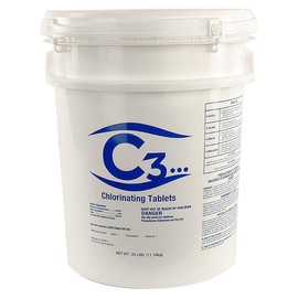 C3... 1" Stabilized Chlorine Tablets for Swimming Pool and Spa | Individually Wrapped | Slow Dissolving | 25 lbs