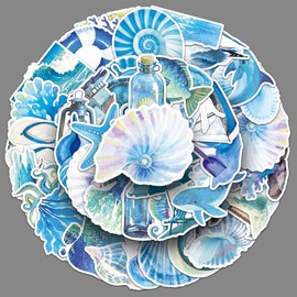 50 PCS Blue Ocean Animal Stickers for Computer,Bicycle,Skateboard,Laptop,Phone,Luggage,Water Bottle Vinyl Waterproof Stickers for Children,Teens,Adults,Boys,Girls,Kids
