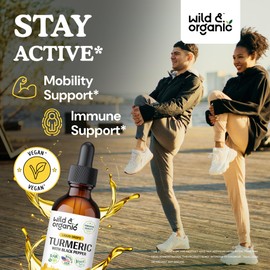 Wild & Organic Turmeric Supplement Liquid - Joint Support - Turmeric Curcumin with Black Pepper Extract - Curcumin Root Drops - Vegan, Sugar & Alcohol-Free Tincture - 2 fl oz