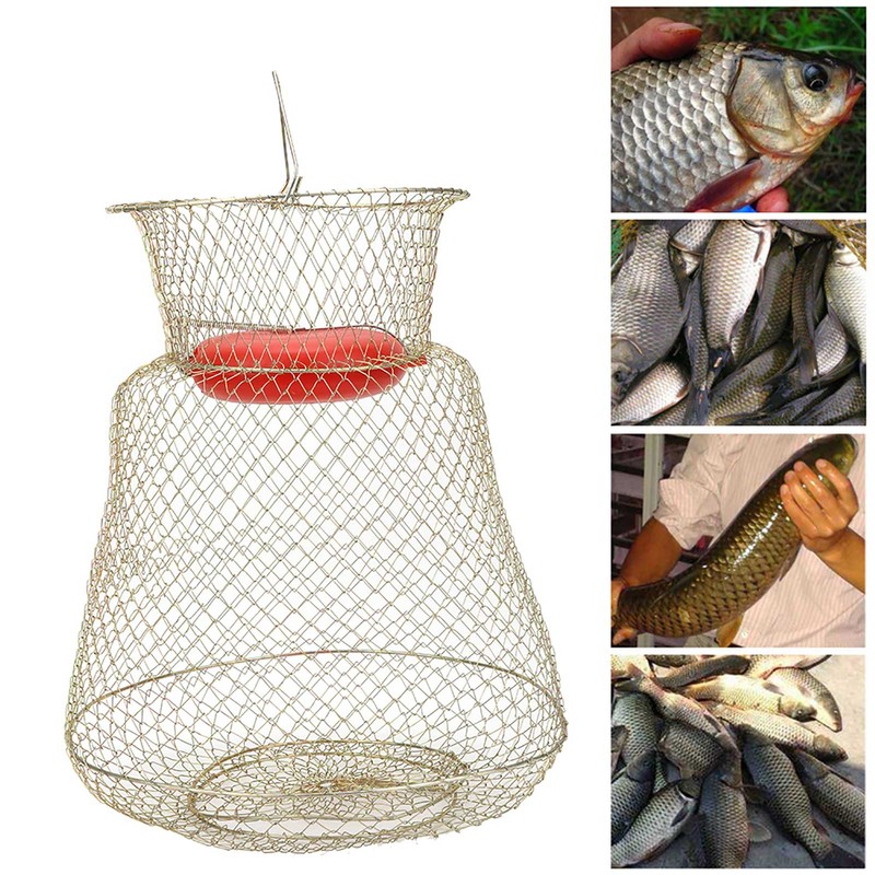 Stainless Steel Foldable Round Portable Fish Shrimp Basket Fishing Net