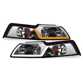 TLAPS 7422440591543 Compatible With 1999-2004 Ford Mustang Switchback Sequential LED Strip Bar Chrome Housing Headlights With Amber Reflector